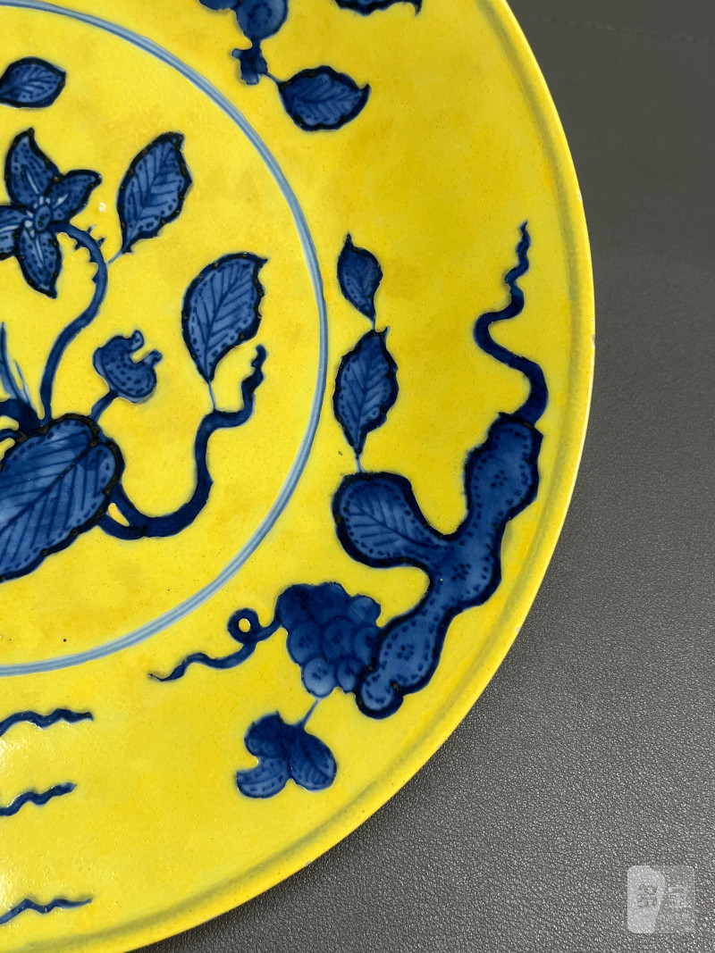 清康熙  黄地青花折枝花果纹盘 - 图8